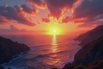 Majestic Sunset Over Cliffside Ocean