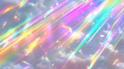 Fototapeta premium A vibrant, colorful sky with shimmering light streaks and soft clouds.