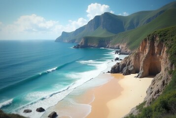 Azure Waves Gently Kiss the Rocky Shore