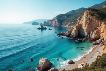 Azure Waves Gently Kiss the Rocky Shore