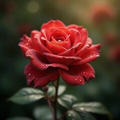 Radiant Red Rose with Dew Drops