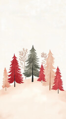 Obraz premium Cute and simple shapes illustrations of Christmas trees. Hand painted illustration, watercolor seamless pattern. 