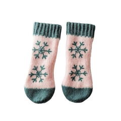 Cozy pink and teal winter socks featuring snowflake designs, perfect for keeping warm during cold seasons.
