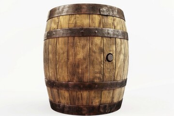 Wooden oak barrel isolated on white background.