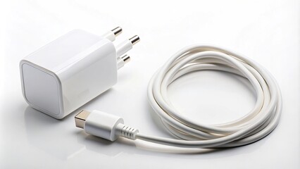 Fototapeta premium Silhouette charger block with white wire isolated on white background