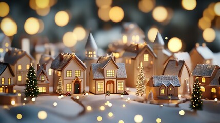 Festive village with illuminated houses