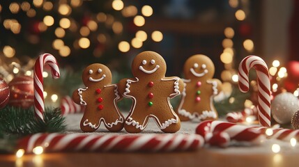 Gingerbread cookies with festive decorations.