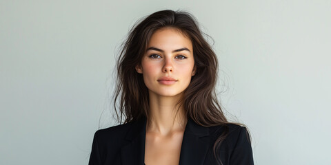 Fototapeta premium Confident Young Woman in Professional Attire with Natural Beauty and Long Hair