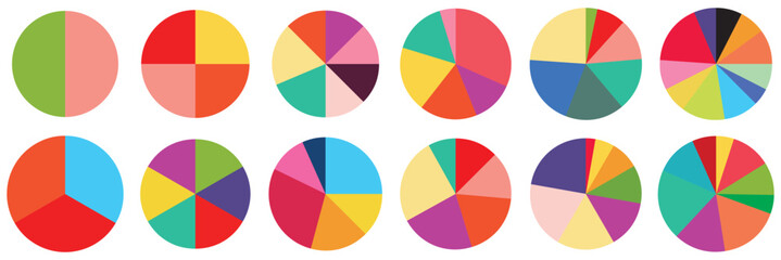 Pie charts diagrams. Different color circles isolated. Infographic element round shape. Vector