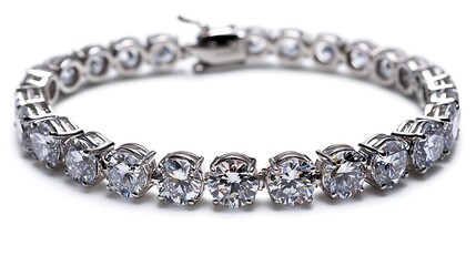 Obraz premium Diamond Bracelet with Silver Clasp on White Background