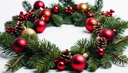 Festive Christmas background with red and gold baubles