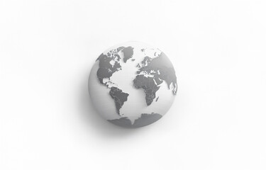 Fototapeta premium A gray-toned globe is displayed on a white background, highlighting the continents in a stylized, minimalist fashion.
