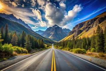 Fototapeta premium Mountain road disappearing into the distance with a wide-angle perspective