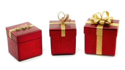 Red Christmas Gift Boxes With Gold Accents on Clear Background Generative AI