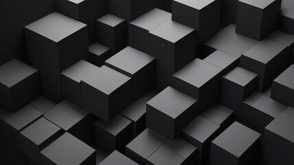 Obraz premium Black 3D cubes, combined with bright geometric shapes, create a dynamic and appealing composition.