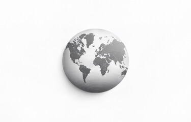Obraz premium A circular button featuring a world map in shades of gray against a white background.