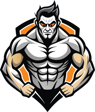 Powerful Muscular Man Logo: Fierce bodybuilder emblem, strong and muscular man vector illustration, perfect for gym, fitness, or sports team logo.  