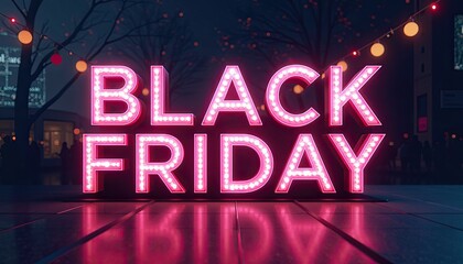 Retro-futuristic aesthetic featuring Black Friday sale text in metallic neon.