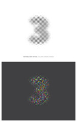 Number or Digit 3, filled with digit effect editable vector.