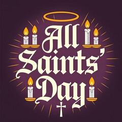 Obraz premium All Saints' Day Illustration with Candles and Halo