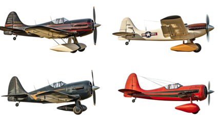 Retro Vintage Aircraft Collection on Transparent Background Generative AI