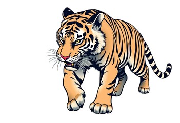 Naklejka premium Majestic Bengal and Siberian Tiger Stalking - Full Body, Powerful Striped Predator Emblem for Wildlife, Jungle, and Big Cat Mascots