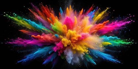 Super Slow Motion Neon Powder Explosion on Black Background at 1000fps - Vibrant Colors, Macro Photography, Abstract Art, Dynamic Motion, High-Speed Capture, Visual Effects, Artistic Imagery