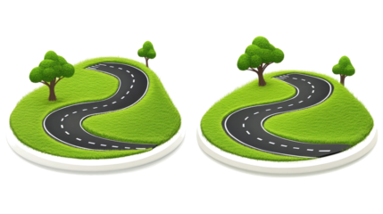 Curved Roads on Grassy Hills With Trees in a Playful Landscape Design Generative AI