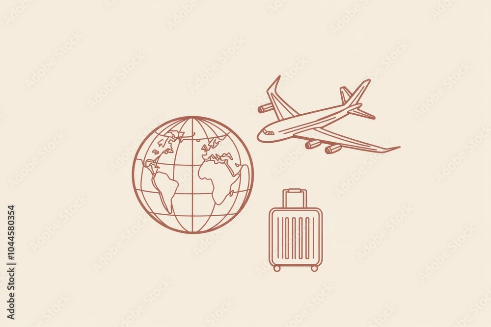 Poster the image showcases a globe alongside an airplane in mid-flight and a suitcase, symbolizing the jour