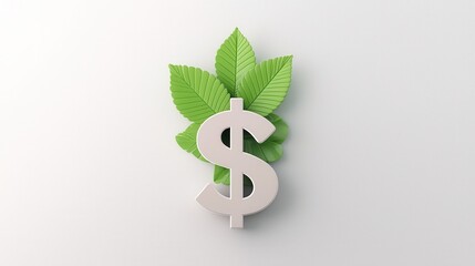 Sustainable business, leaf growing from dollar sign, flat design illustration ,clean background