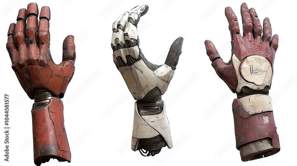 Poster set of futuristic robot hands displayed on a transparent background generative ai
