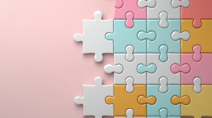 Obraz premium Corporate restructuring, puzzle pieces rearranging into new structure, flat design illustration ,clean background