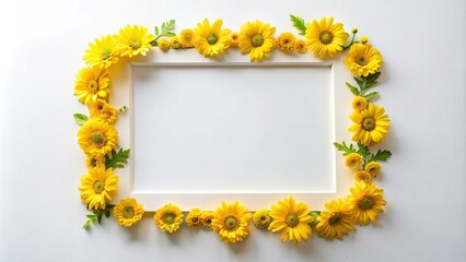 Silhouette frame with yellow flowers on white background