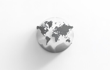 A simple, minimalist depiction of the world in grey on a white background.