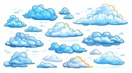 Fototapeta premium A collection of illustrated clouds in various shapes and sizes, ideal for graphic design use.