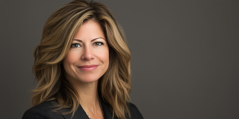 Fototapeta premium Professional Portrait of a Confident Businesswoman with Stylish Hair and a Warm Smile