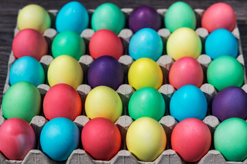 area laid out of colored Easter eggs