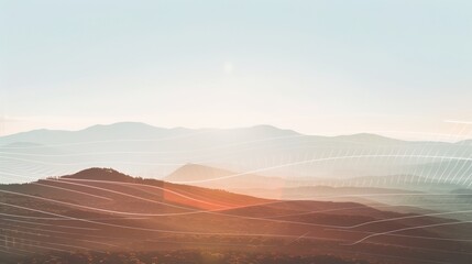 Naklejka premium Sound waves radiating across a serene landscape, symbolizing the interconnectedness and harmony of natural and auditory elements.