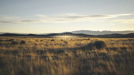 Sound waves radiating across a serene landscape, symbolizing the interconnectedness and harmony of natural and auditory elements.