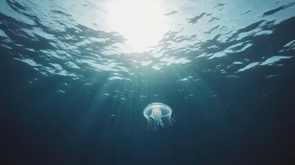 Jellyfish Underwater With Sunbeams