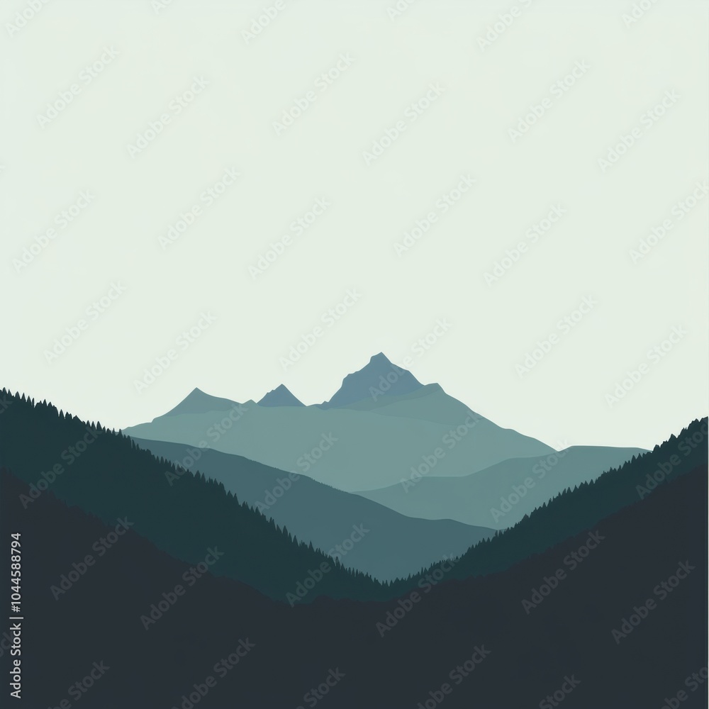 Aufkleber A tranquil silhouette of a mountain range captures the essence of adventure and exploration in muted colors at dawn. Generative AI