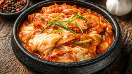 Fototapeta premium Warm Kimchi in Rustic Table Setting