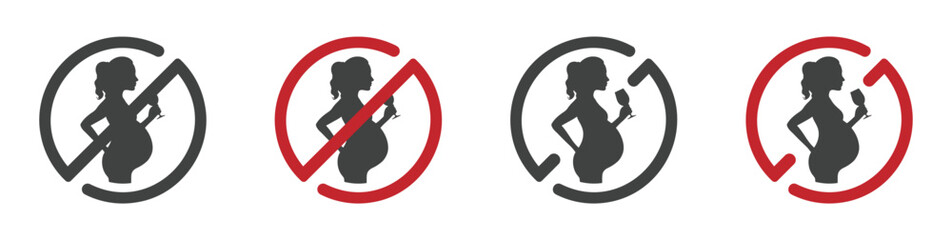 No alcohol during pregnancy vector signs set. No alcohol allowed during pregnancy icon
