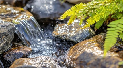 Obraz premium Tranquil Stream Flowing Over Mossy Rocks