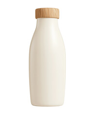 A minimalist glass milk bottle with a wooden lid, symbolizing freshness and simplicity in dairy packaging.