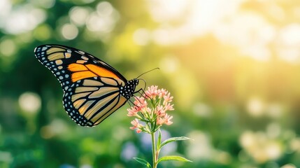 Obraz premium Beautiful Butterfly on Flower in Sunlit Garden
