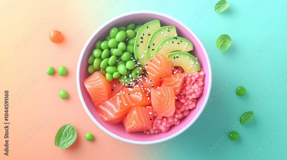 Poster Fresh Vibrant Sushi Bowl with Avocado and Salmon