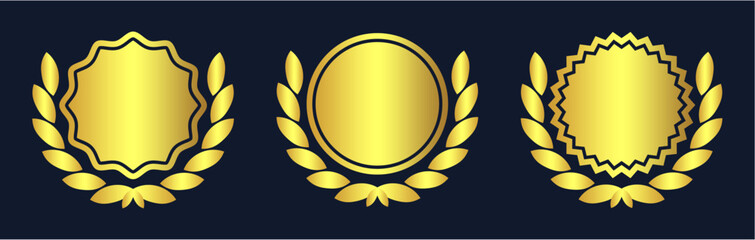 blank golden emblem badge with laurel wreath template