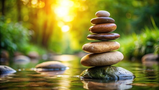 Natural stone stack balancing with harmony and positive mindset - Powered by Adobe