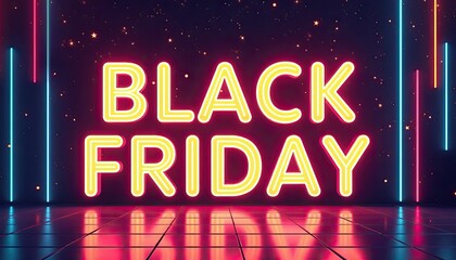 Funky retro disco color palette and Black Friday sale text in glowing neon.
